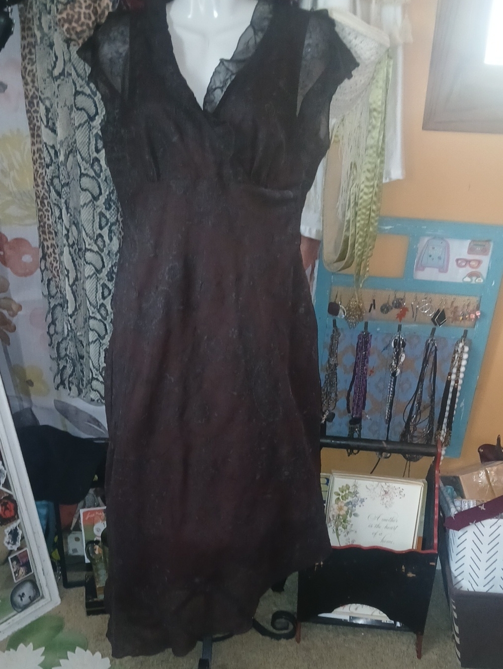 Y2K Vintage CDC Brown Floral Plaisley Print Asymmetrical Hem Dress